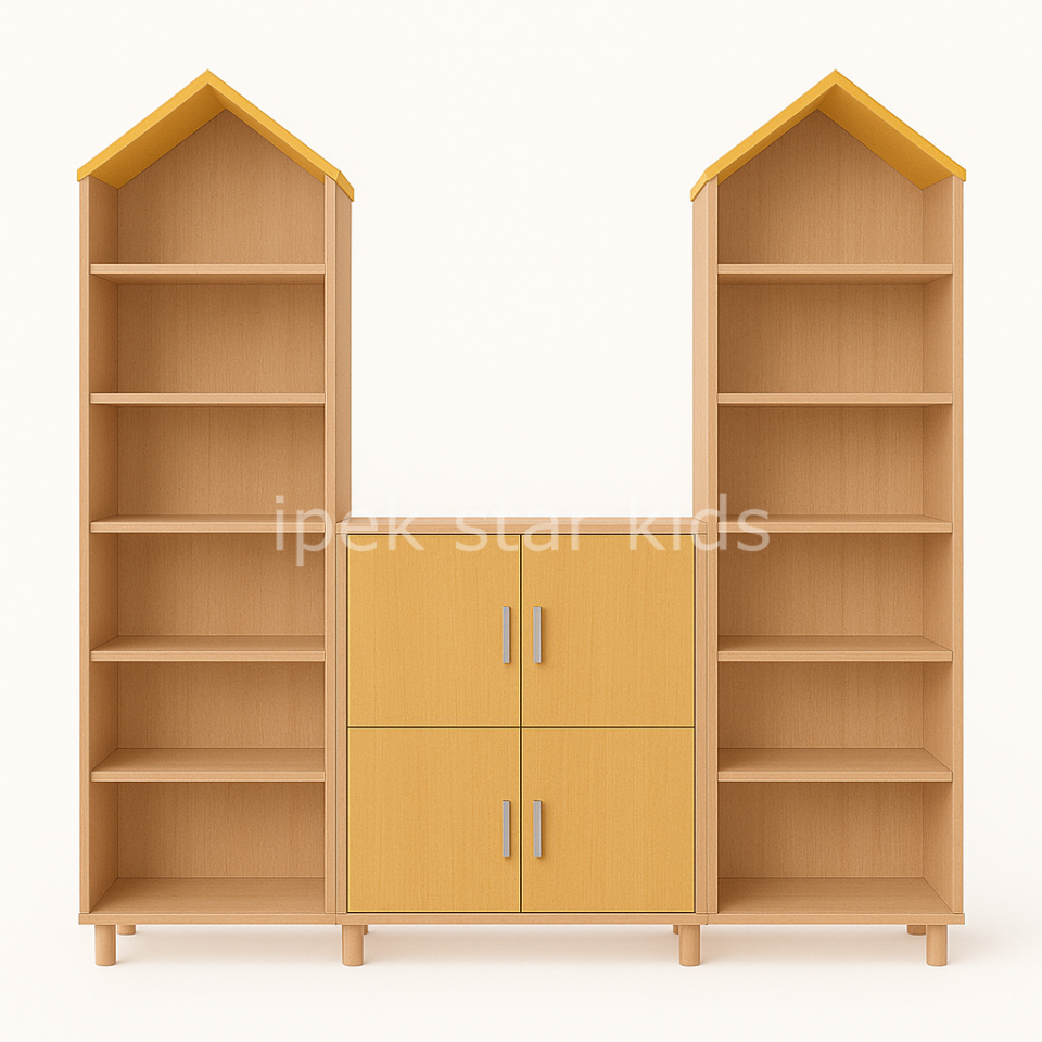 Kuleli Çok Raflı Dolap Grubu Naturel