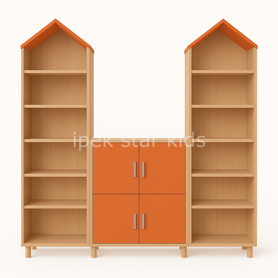 Kuleli Çok Raflı Dolap Grubu Naturel