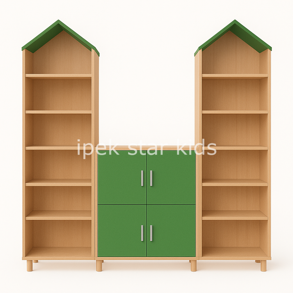 Kuleli Çok Raflı Dolap Grubu yeşil