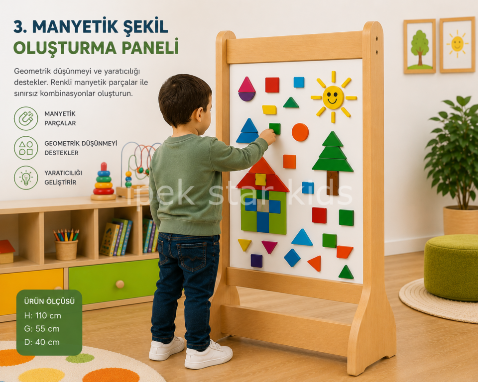 Ayaklı Manyetik Şekil Oluşturma Paneli 110x55 cm | Üretkenlik  Panosu