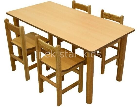 Kayın Ayaklı Anaokulu Masası – MDF Lam Kayın Tabla, Frezeli Kenar