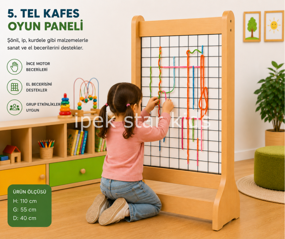 Ayaklı Tel Kafes Oyun Paneli 110x55 cm ince motor beceri geliştirme aktivitesi