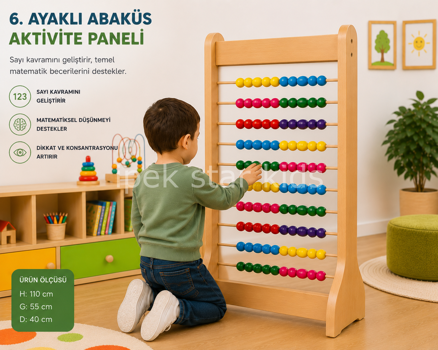 Ayaklı Abaküs Aktivite Paneli 110x55 cm | Sayı ve Matematik Gelişim Panosu