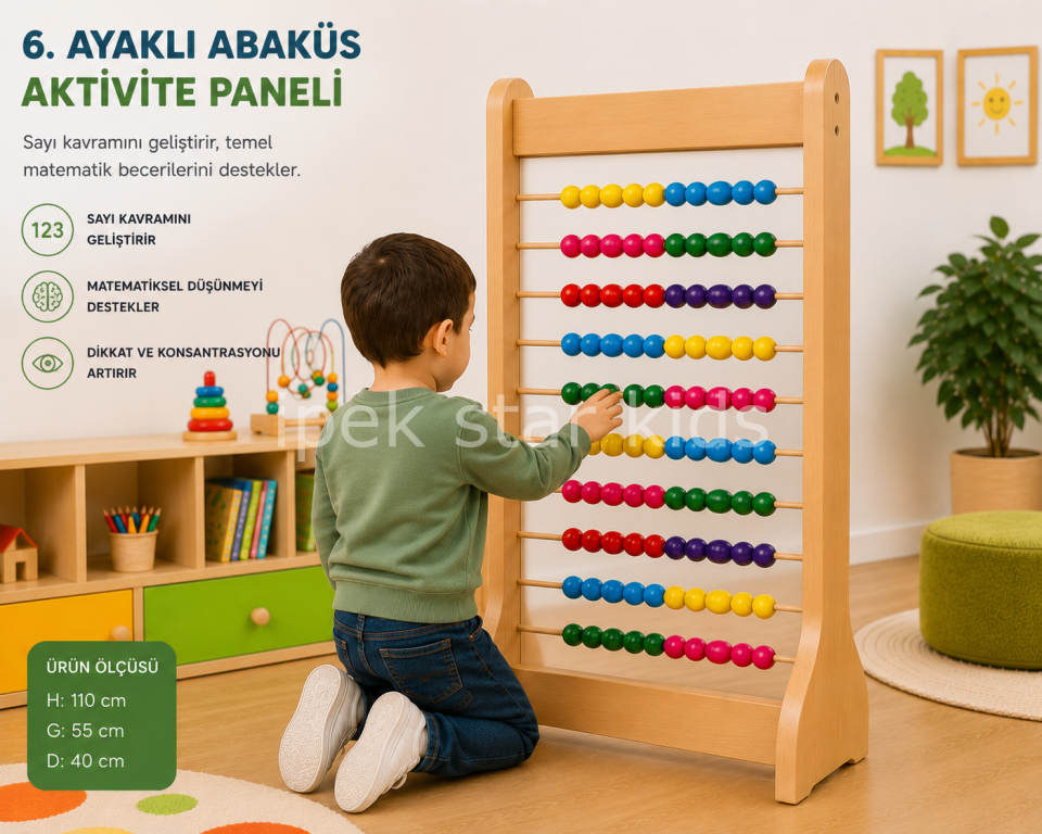 Ayaklı Abaküs Aktivite Paneli 110x55 cm | Sayı ve Matematik Gelişim Panosu