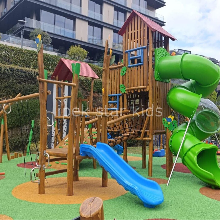 Robinia Ahşap Oyun Parkı Doğal Akasya Ağacı Çocuk Oyun Alanı