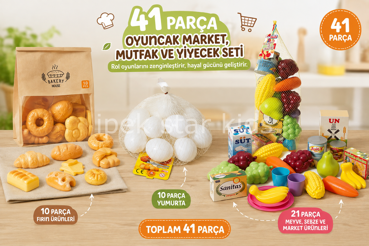 41 Parça Oyuncak Yiyecekler Seti