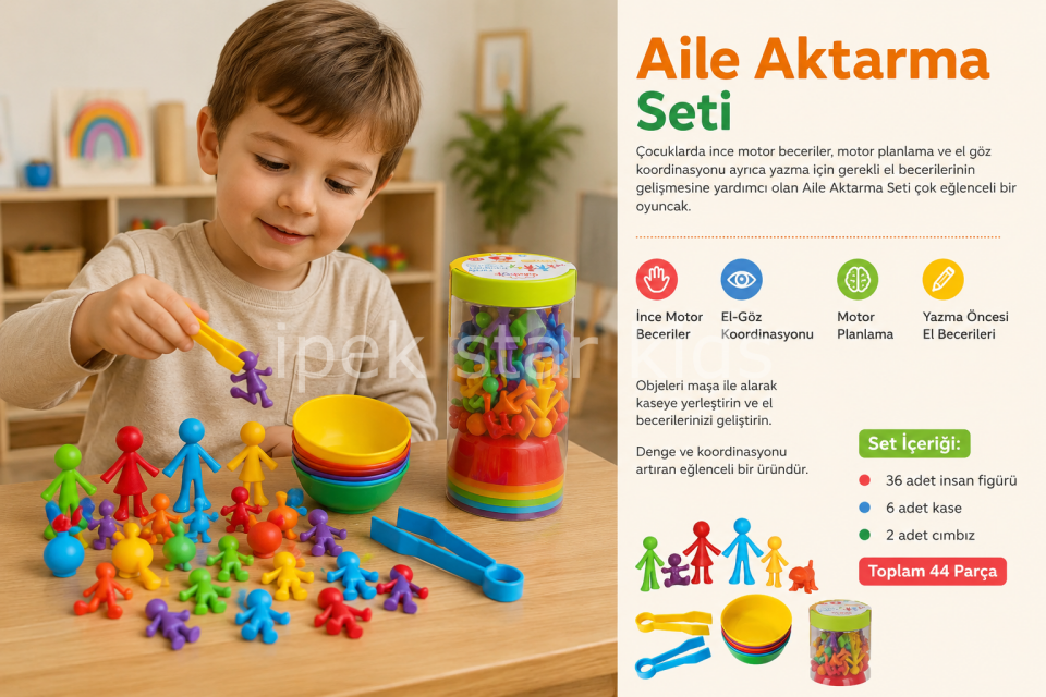 Aile Aktarma Seti 44 Parça ince motor ve renk eşleştirme oyunu