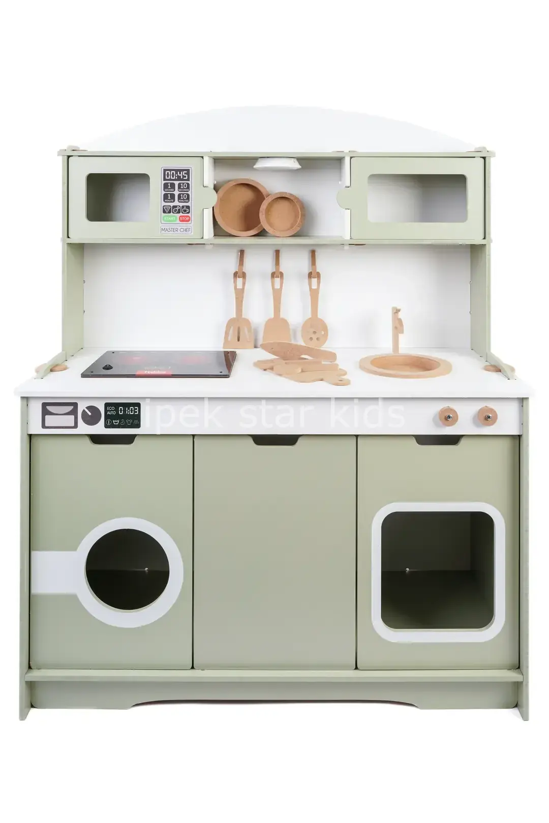 Ahşap Led Ocaklı Mutfak – Ihlamur Yeşili | Rol Oyunu ve Yaratıcılık Geliştirici Set