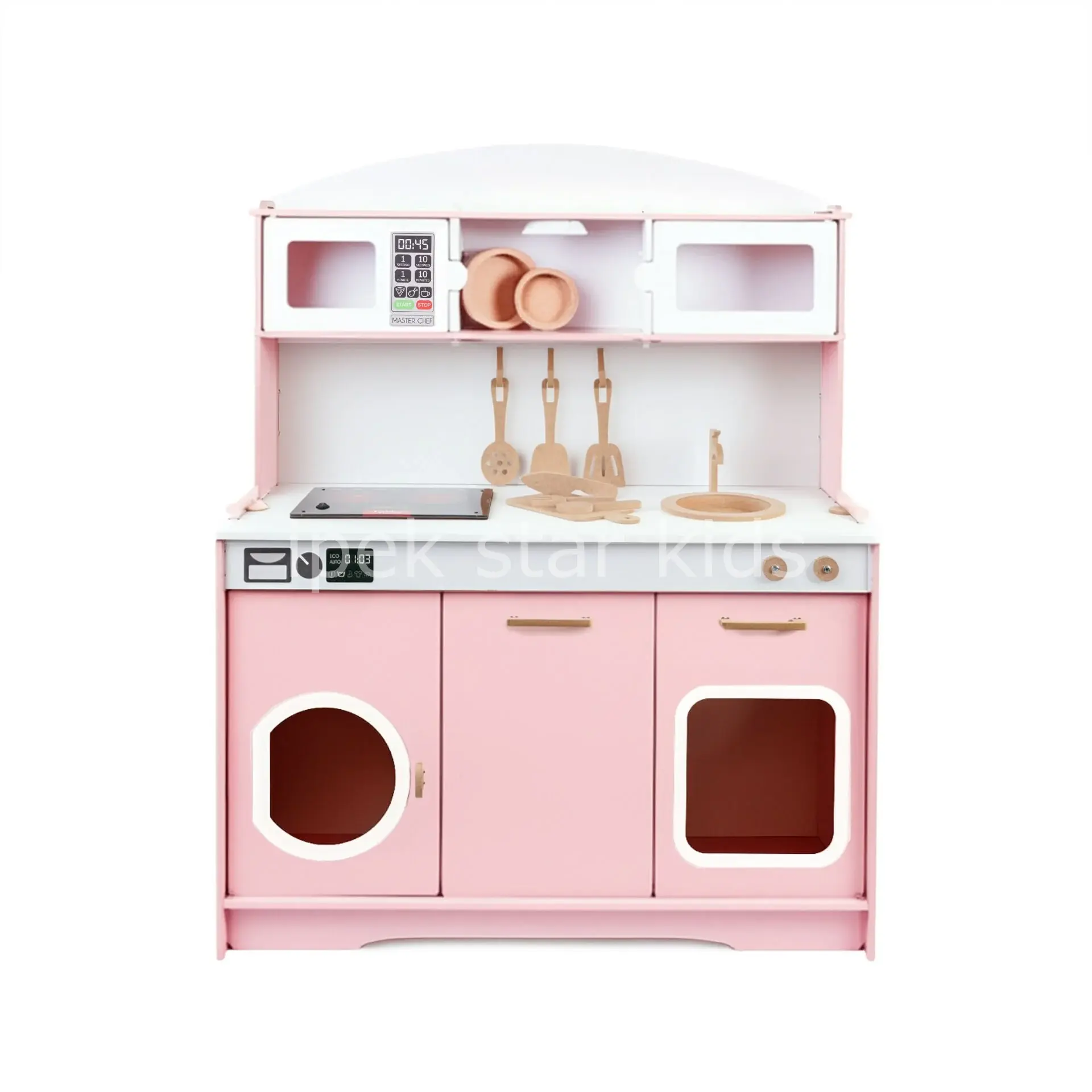 Ahşap Led Ocaklı Mutfak – Bebek Pembesi | Rol Oyunu ve Yaratıcılık Geliştirici Set