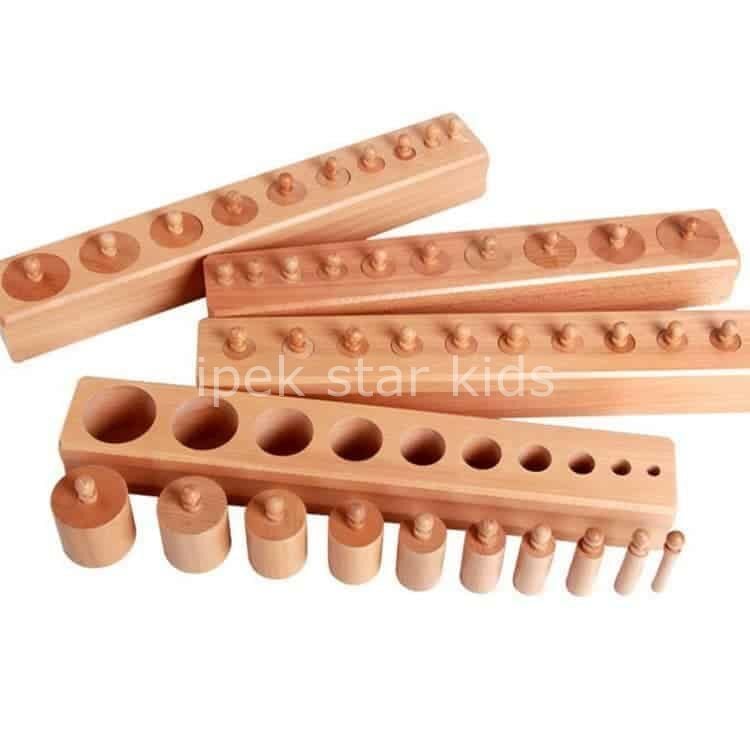 Montessori Kulplu Silindirler | İnce Motor ve Görsel Algı Eğitici Oyuncak