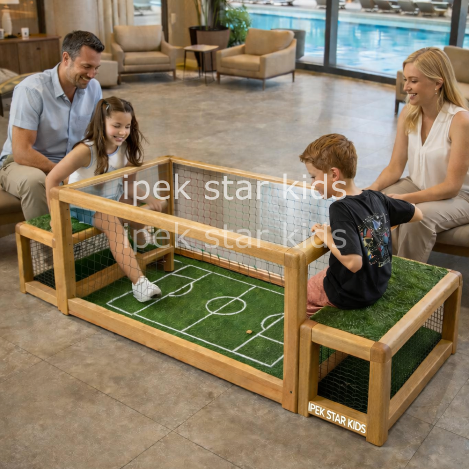 İpek Star Kids 160x70 cm masif kayın ahşap iskeletli pleksi camlı oturmalı mini futbol arenası