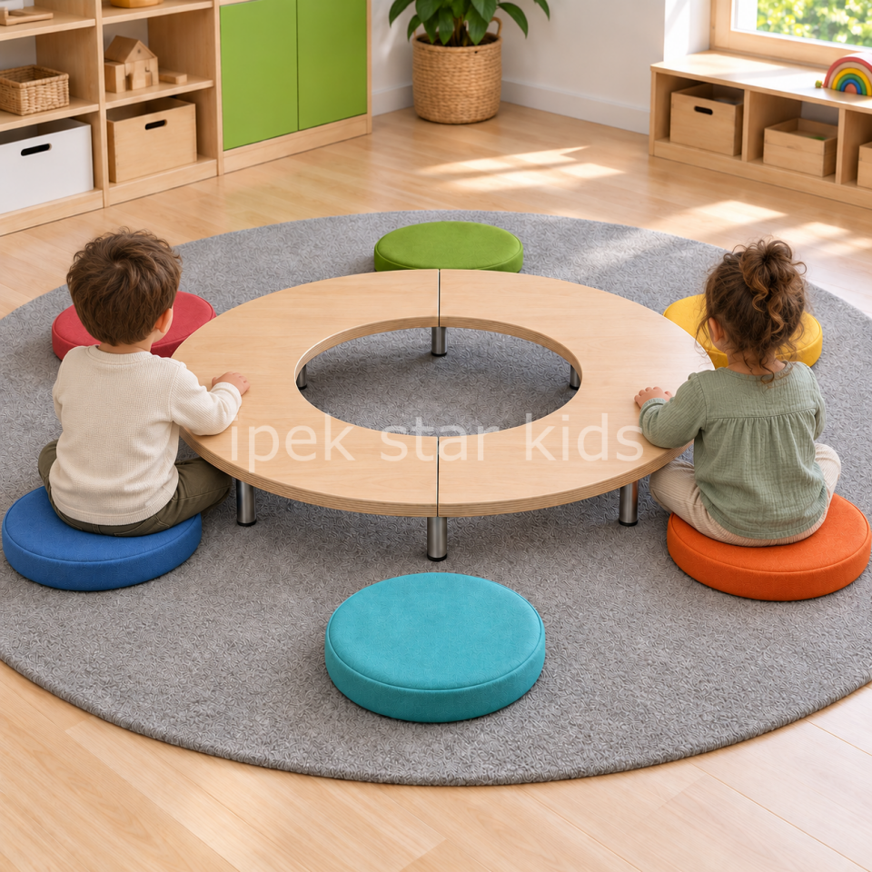 Ahşap Yuvarlak Kreş Yer Masası çap 110 cm