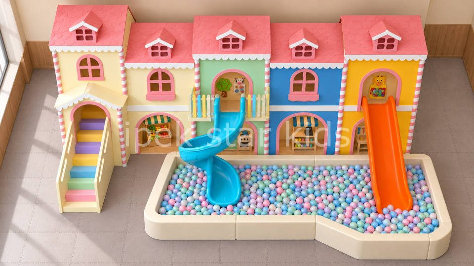 Ahşap Oyun Evi ve Soft Play Top Havuzu  Wooden Playhouse & Soft Play Ball Pool 6*6 MT