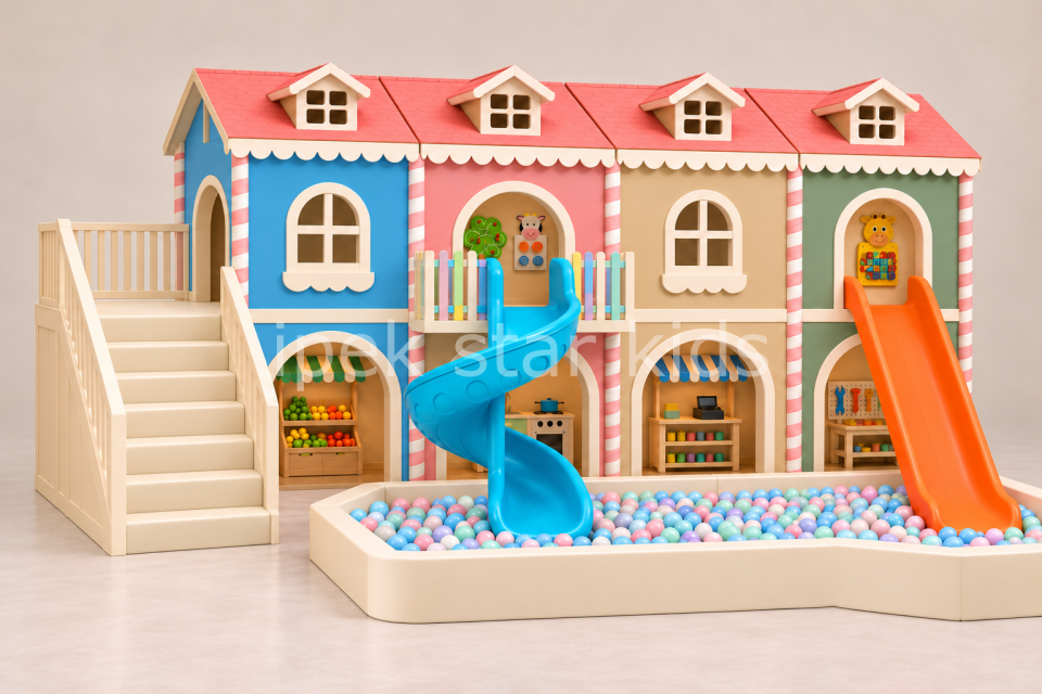 Wooden Playhouse & Soft Play Ball Pool