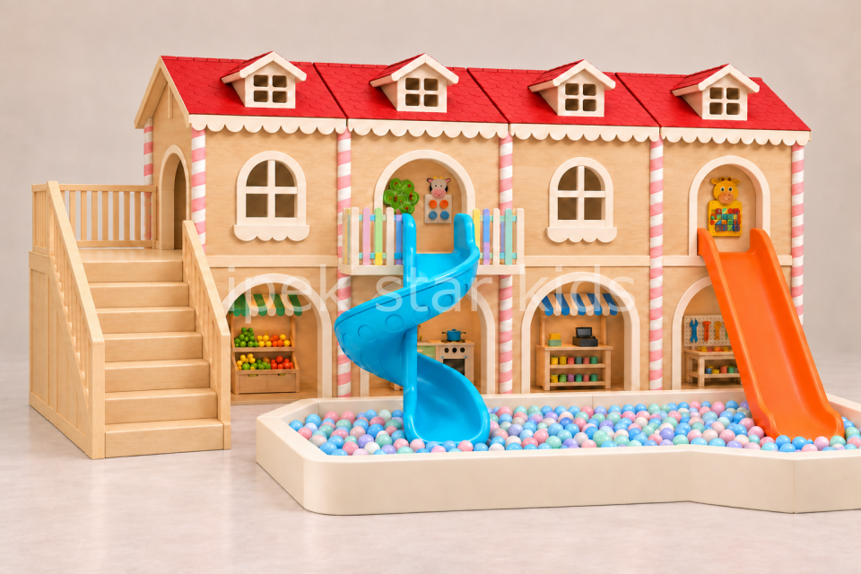 Wooden Playhouse & Soft Play Ball Pool
