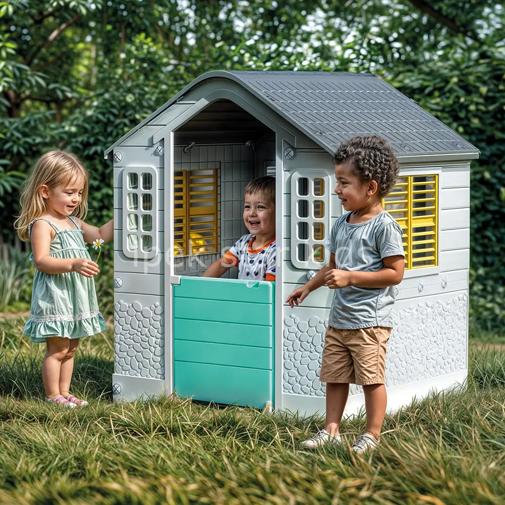 Plastik oyun evi 109x95x87,5 cm evcil hayvan kapılı iç dış mekan çocuk evi