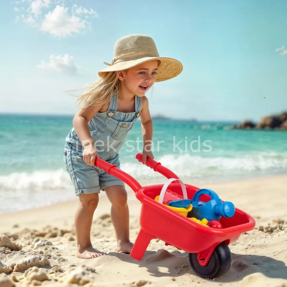 Çocuk el arabası kum oyuncağı seti kova kürek kaplumbağa yengeç 36 ay+