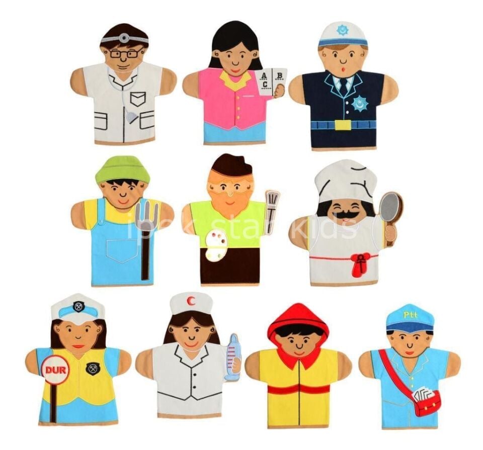 Meslekler El Kukla Seti 10’lu | Rol Oyunu ve Dil Geliştirici Oyuncak