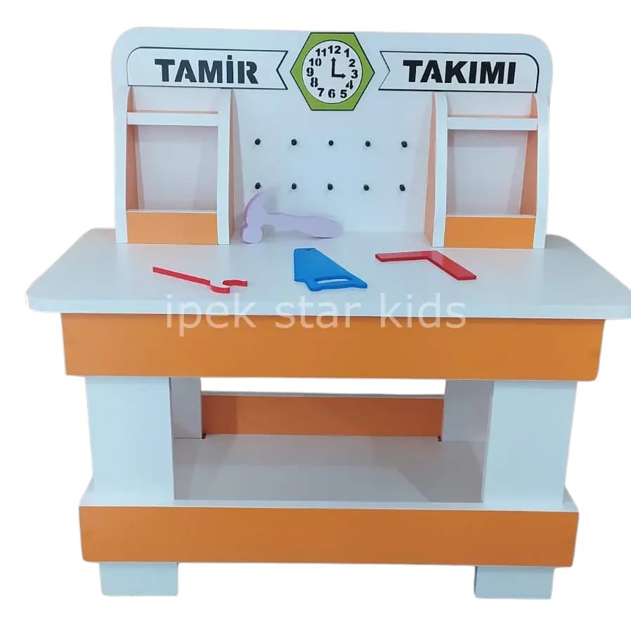 Anaokulu Ahşap Tamir Tezgahı 80×80 cm | Eğitici Rol Oyunu ve Motor Becerileri Oyuncağı