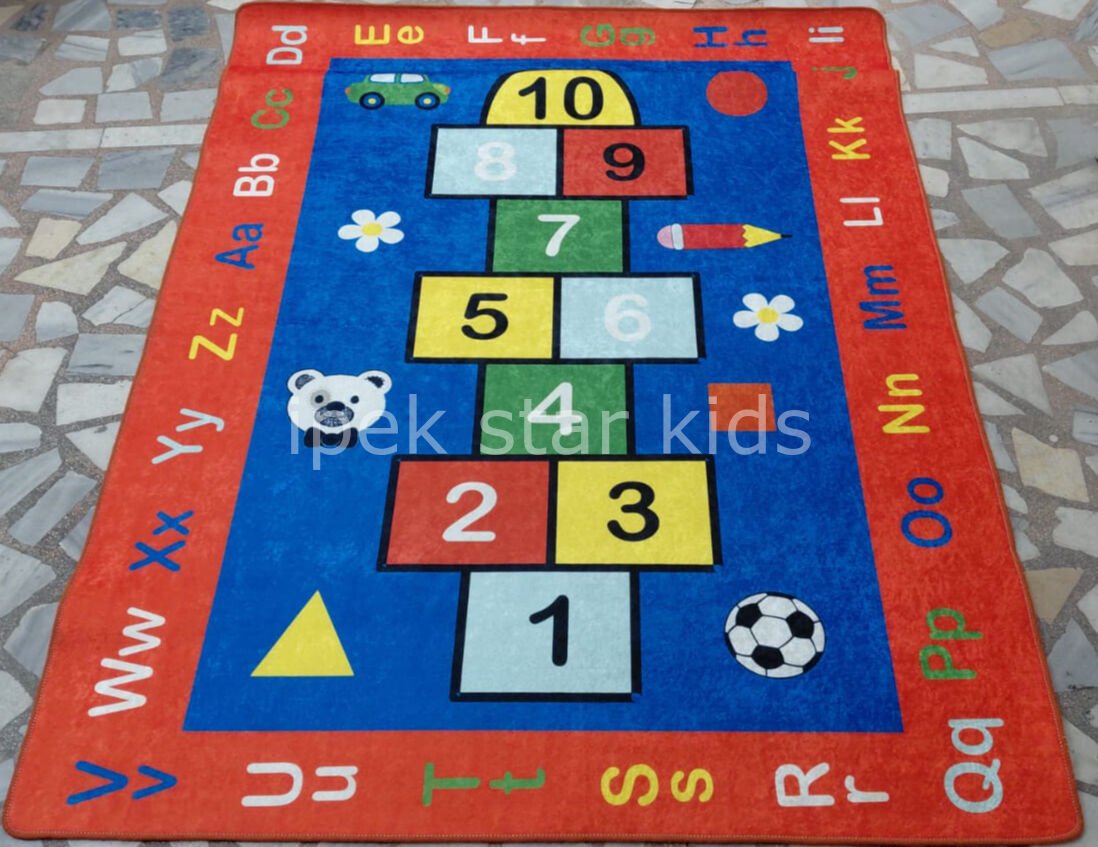 Kırmızı Seksek Halı 140x190 cm  | Eğitici Oyun Halısı