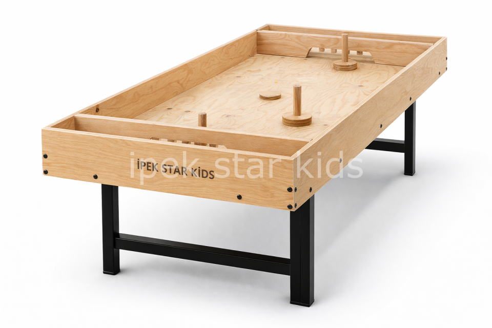 Doğal ahşap aile hokey oyunu metal ayaklı oyun masası