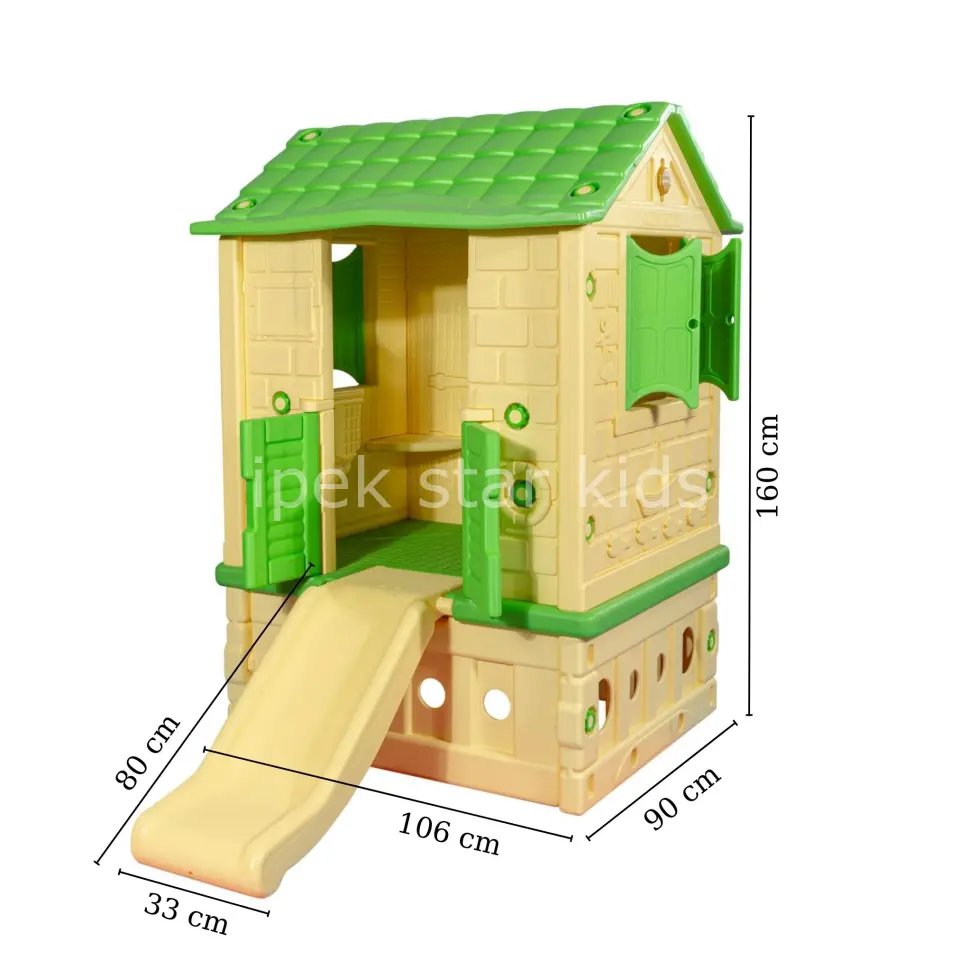 İki Kapılı Kaydıraklı Plastik Oyun Evi | Çocuk Bahçe ve İç Mekân Oyun Evi