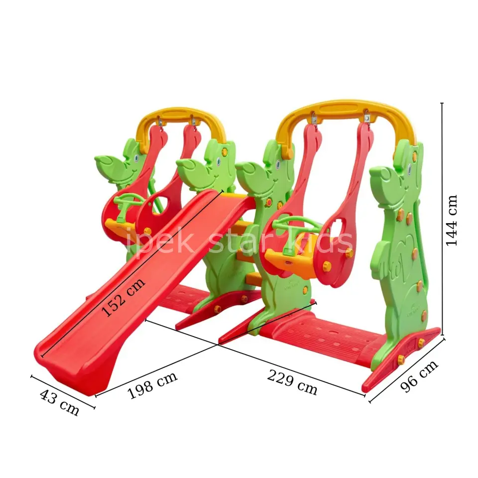 Anaokulu Kaydıraklı Salıncak Set B | 2 Salıncak + 1 Kaydırak Oyun Parkı