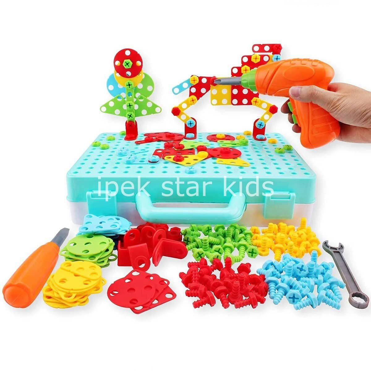 3D eğitici matkap seti 340 parça hayvanlar tak sök vidalama oyuncağı