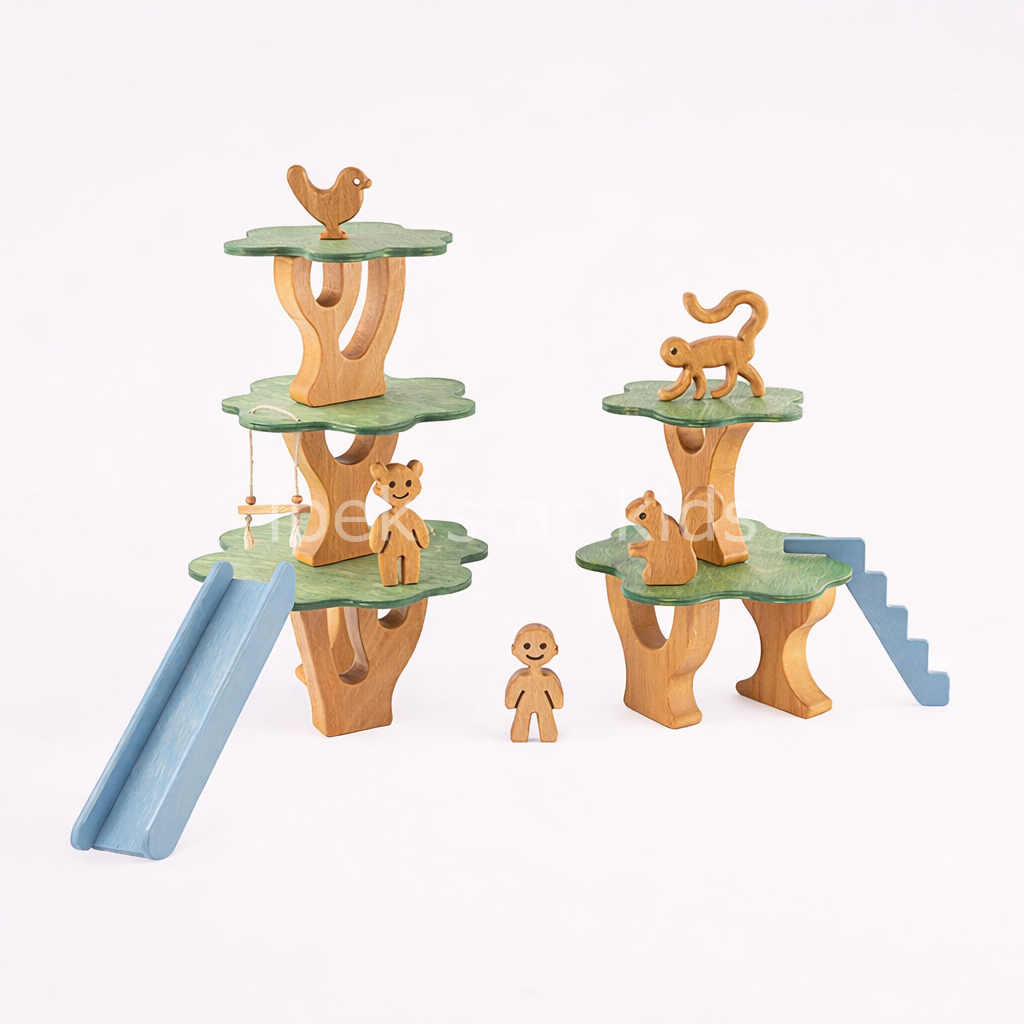 19 parçalı doğal ahşap orman ağaç oyun seti