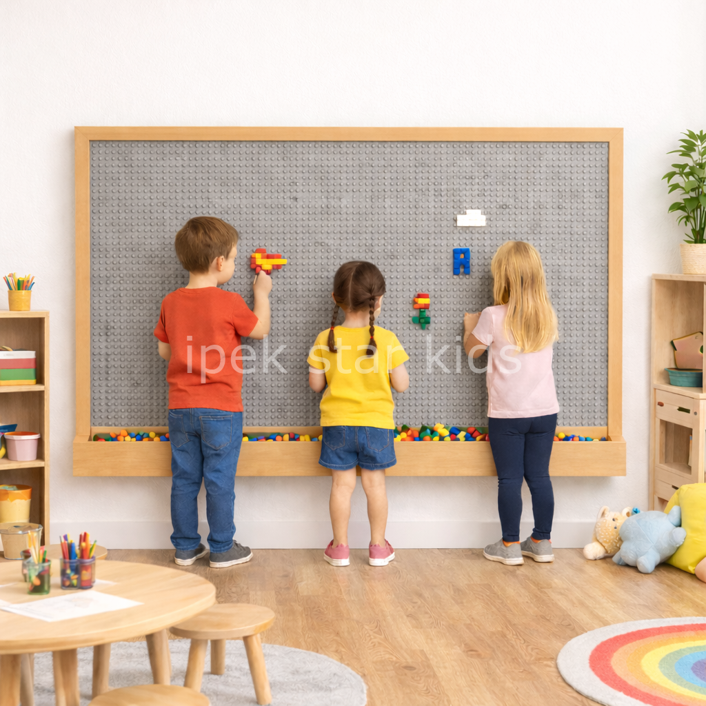 Anaokulu lego tasarım duvarı çocuk yapı oyun alanı – duvara monte lego oyun paneli