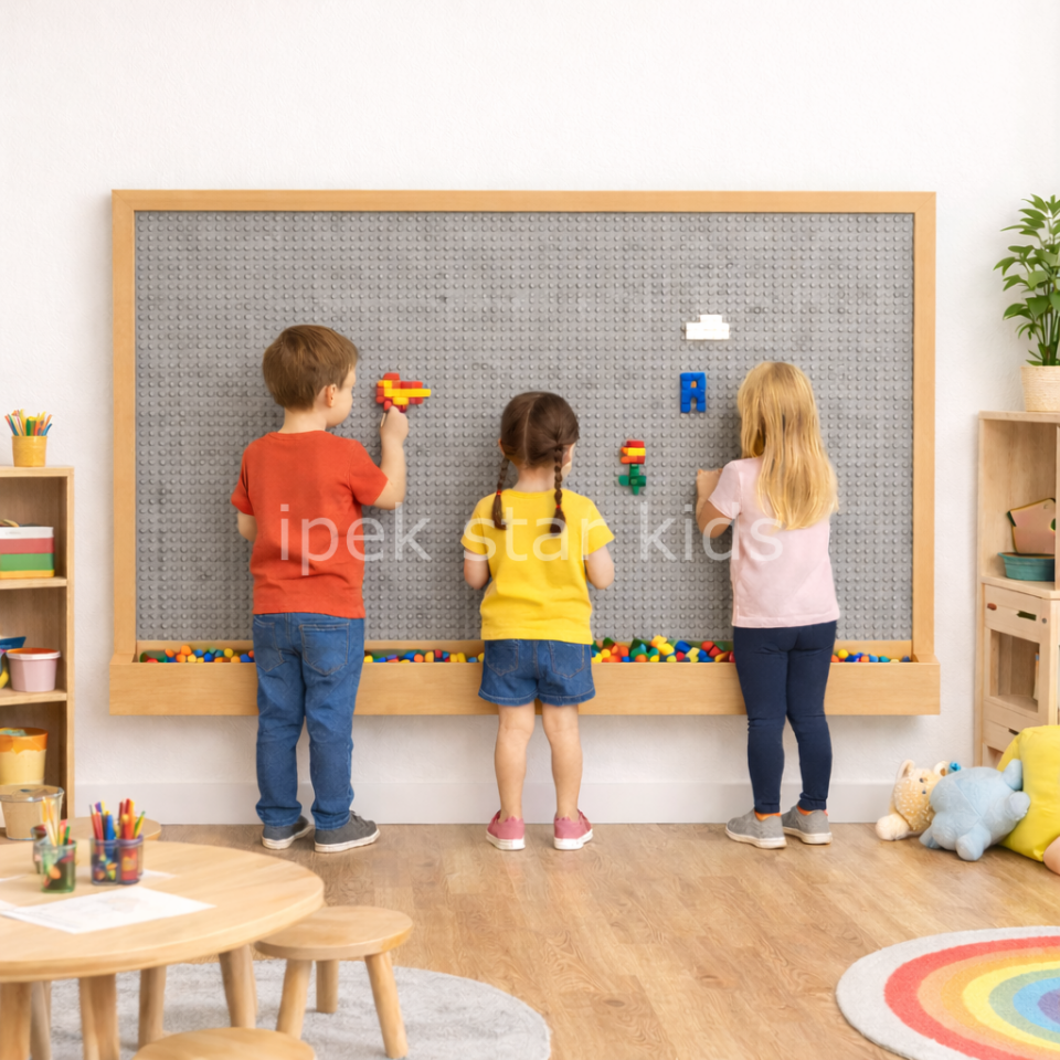 Anaokulu lego tasarım duvarı çocuk yapı oyun alanı – duvara monte lego oyun paneli