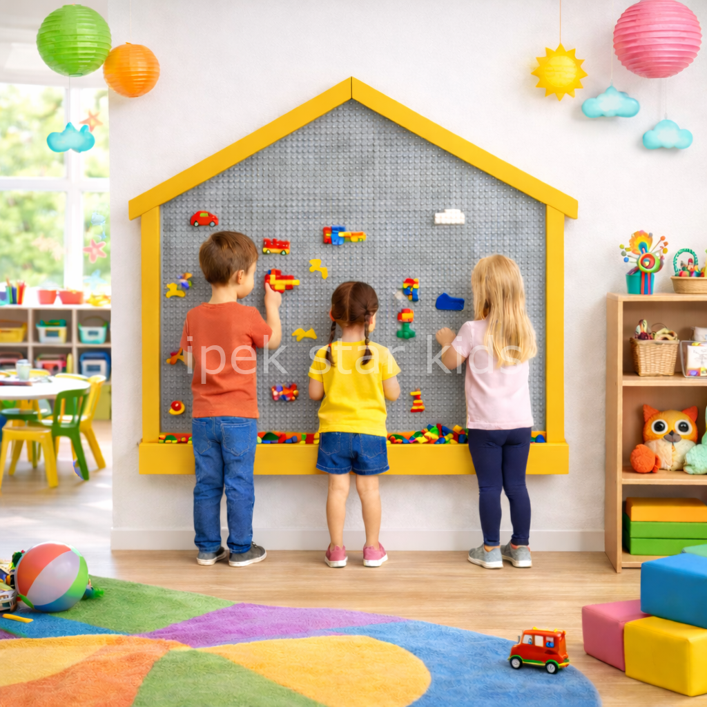 Çatılı Lego Oyun Duvarı – Anaokulu Aktivite Paneli