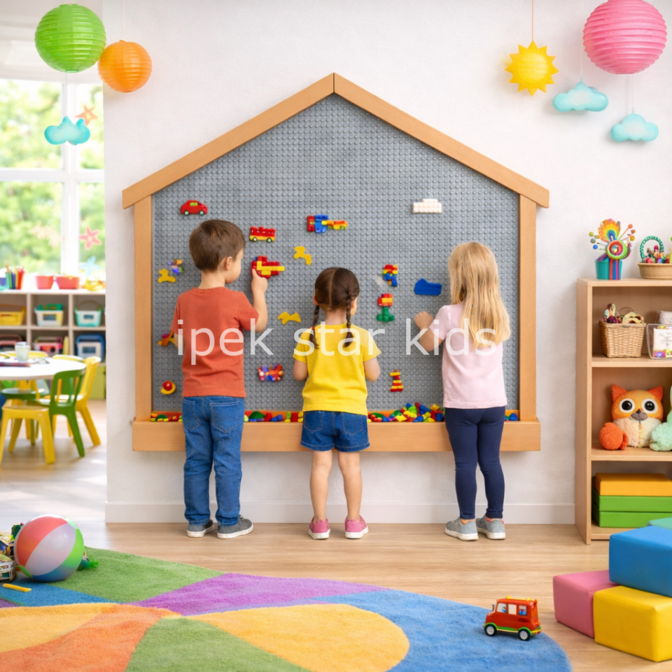 montessori lego wall panel for kindergarten activity area