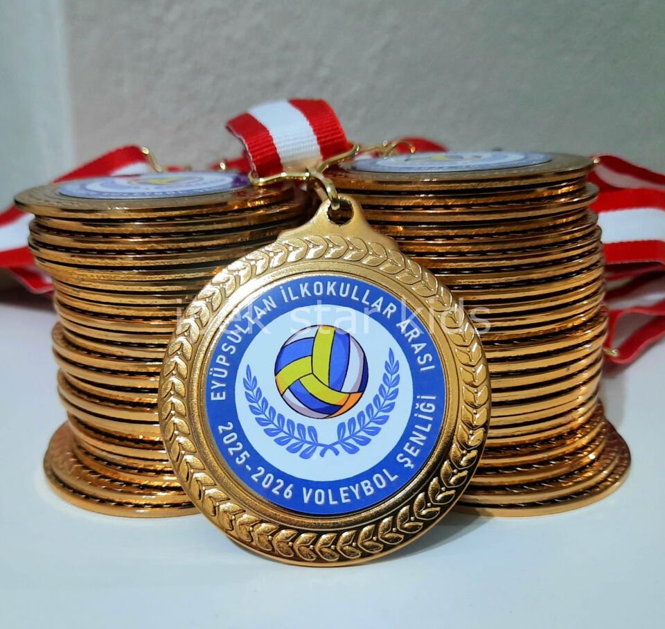 logolu yarışma madalyası renkli kurdeleli çocuk ödülü